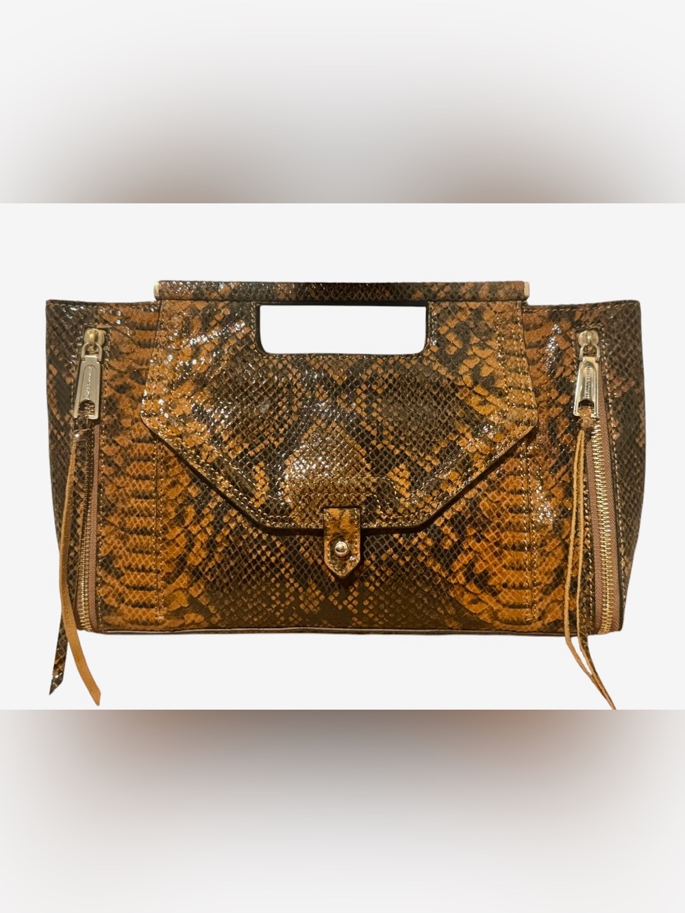 Rebecca Minkoff Brown Snake-Print Clutch